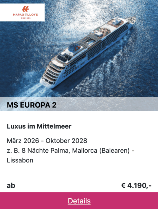Für mehr Details klicken - Hapag Lloyd Cruises Angebot