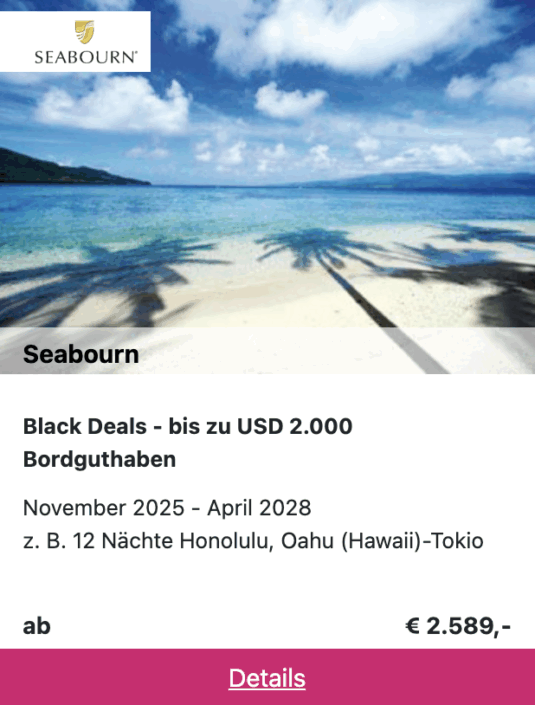 Für mehr Details klicken - Seabourn Angebot